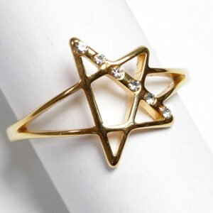 Anillo Acero Dorado Pentagrama con Brillantes