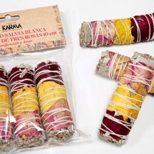 Atadito Salvia Blanca y Pétalos Rosas Rojas, Rosa y Amarillas