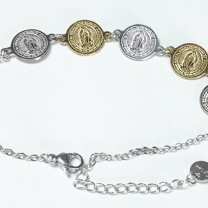 Pulsera Acero Dorado y Plateado 5 Medallas Virgen Guadalupe