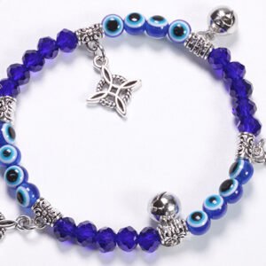 Pulsera Ojo Turco con Nudo de Brujas, Cascabeles y Piedras azules