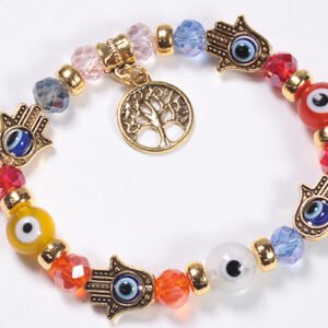 Pulsera Ojo Turco Dorada Con Manos de Fátima y Árbol de la Vida