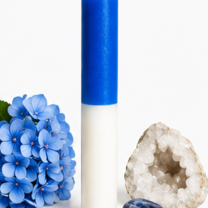 Vela Ritualizada Bicolor Azul + Blanco PAZ Y PROTECCIÓN