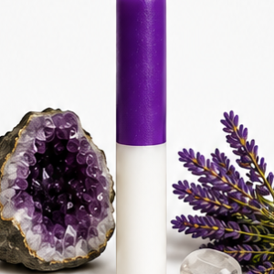 Vela Ritualizada Bicolor Violeta + Blanco TRANSMUTACIÓN